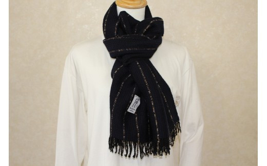 [15-22] Owarishima(尾張縞)ストール　黒/紺ストライプ