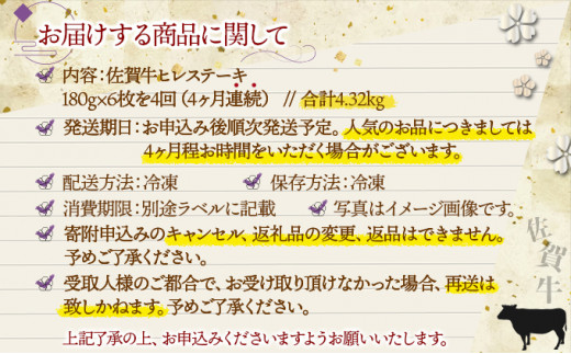 【4回定期便】180g×6枚 佐賀牛ヒレ Q-344