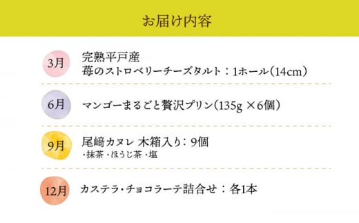 【全4回定期便】長崎ごほうびスイーツ定期便C 長崎県 [42ZZZZ025] スイーツ デザート おやつ ケーキ タルト マンゴー プリン カヌレ カステラ  洋菓子 あとから 届く 小分け