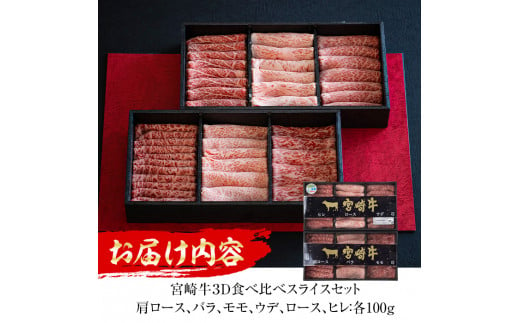 宮崎牛 3D冷凍 食べ比べ スライス(合計600g)国産 宮崎県産 宮崎牛 牛肉 すき焼き 霜降り A4 和牛【MI016】【(株)ミヤチク宮崎加工センター】