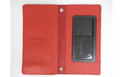 H-184　本革スマホカバー（手帳型Ｍサイズ）　レッド