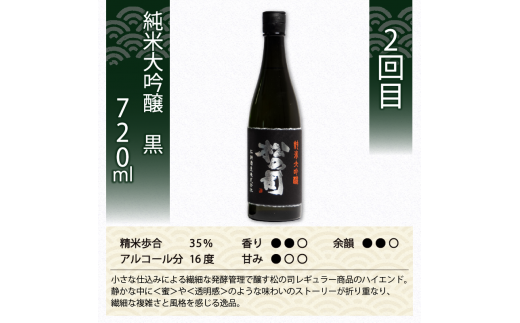 定期便 日本酒 松の司 3本( 1種類 × 3回 ) 720ml 純米大吟醸 「陶酔」 「黒」 大吟醸 「Ultimus」 父の日 金賞 受賞酒造 飲み比べ 【 お酒 日本酒 酒 松瀬酒造 人気日本酒 おすすめ日本酒 定番 御贈答 銘酒 贈答品 滋賀県 竜王町 ふるさと納税 父の日 】　