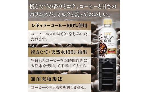 【3ヶ月定期便】【UCC 職人の珈琲　ミルクに最適　ボトルコーヒー  900ml×12本　合計3ケース】 UCC ボトル コーヒー 低糖 微糖  ペットボトル　AB19