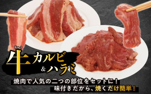 訳あり 味付け 牛 ハラミ ＆ カルビ セット 計 800g （ 各 400g × 1パック ） 不揃い 日高昆布 使用 特製タレ漬 牛肉 はらみ かるび 焼肉 バーベキュー 冷凍 北海道 新ひだか町