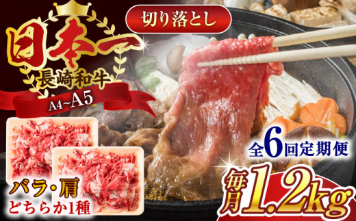 【全6回定期便】【A4～A5】長崎和牛切り落とし　1.2kg(600g×2p）【株式会社 MEAT PLUS】 [QBS052]