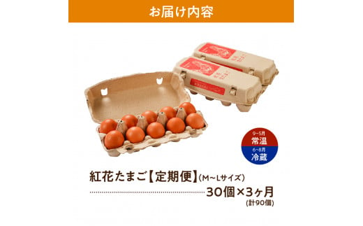 【3ヶ月定期便】 紅花たまご 30個セット 10個×3パック/月 卵 たまご 定期便 赤玉 鶏卵 産みたて 卵かけ ご飯 親子丼 オムレツ 朝食 たんぱく質 新鮮 栄養 濃厚 甘み コク 山田鶏卵 送料無料 山形県 米沢市