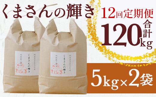 【R6年産米 定期便12回】多良木町産 『くまさんの輝き』 10kg(5kg×2袋)×12回 【計 120kg 】 定期便 定期配送 毎月届く 精米 お米 米 艶 粘り 甘み うま味 もちもち 熊本のお米  5kg 10キロずつ 熊本県 多良木町 】 044-0591