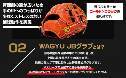 宮崎県産牛革使用 WAGYU JB 硬式用 グラブ 内野手用 JB-004S(オレンジ/右投げ用)_M147-017_01