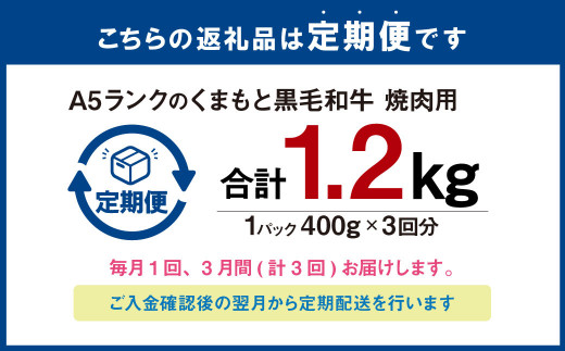 【3回定期便】A5ランクのくまもと黒毛和牛焼肉用 400g