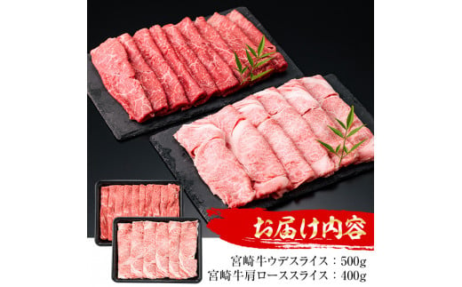 宮崎牛 スライス2種 (肩ロース400g・ウデ500g)(合計900g)国産 宮崎県産 宮崎牛 牛肉 A4 和牛 肩ロース【MI009】【(株)ミヤチク宮崎加工センター】