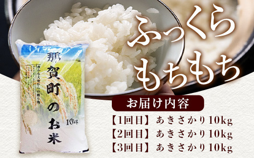 【定期便 3回配送】那賀町のお米 あきさかり 10kg×3回 (合計30kg)［徳島 那賀 国産 お米 こめ おこめ 米 10kg 10キロ 精米 ご飯 ごはん 白米 はくまい 白ごはん 白ご飯 和食 おにぎり お弁当 あきさかり 父の日 敬老の日 お中元 お歳暮 ギフト 送料無料］【YS-9】