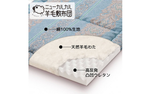 とにかく軽くてお手入れ簡単！「ニューカルカル羊毛敷布団」シングルサイズ100cm×210cm【ブルー】◇