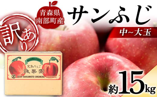 【訳あり】 青森産 完熟 りんご サンふじ （中～大玉） 約15kg 【誠果園】 青森りんご リンゴ 林檎 アップル あおもり 青森 青森県 南部町 三戸 南部 澁川賞受賞 果物 くだもの フルーツ 家庭用 規格外 わけあり ワケアリ 訳アリ F21U-390