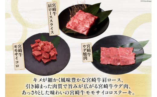 牛肉 宮崎牛 3種 食べ比べ 計1.1kg [ミヤチク 宮崎県 美郷町 31au0055] 黒毛和牛 冷凍 小分け 個包装 焼肉 牛肩ロース 牛ウデ 牛モモ