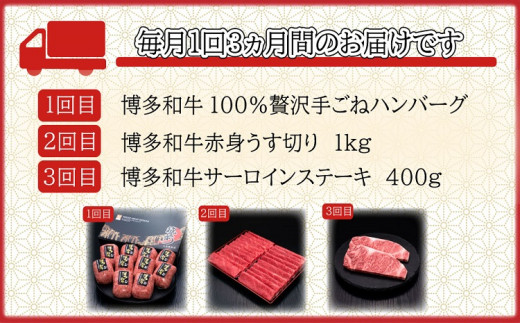 【3回定期便】【博多和牛】お肉の定期便【063-0003】