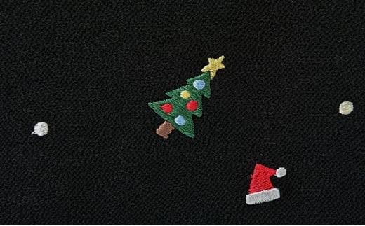 帯揚げ　黒地　ちりめん　クリスマスの刺繍　帯上げ　着物に [№5275-0235]