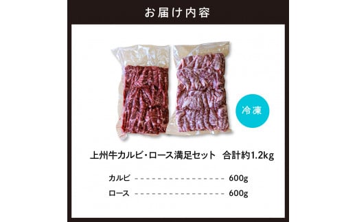 上州牛カルビロース満足セット1.2kg(各600g×2パック)群馬県 千代田町  国産 牛肉 ブランド牛 精肉 肉 お肉 焼肉 バーベキュー BBQ キャンプ アウトドア 食べ比べ 食品 冷凍便 グルメ お取り寄せ グルメ 送料無料 