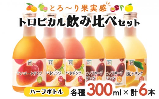 G-A1 驚きの果実感！トロピカルフルーツドリンク・ハーフボトル(合計6本・各300ml、マンゴー、グァバ、パッションフルーツ、日向夏)【宮崎果汁】