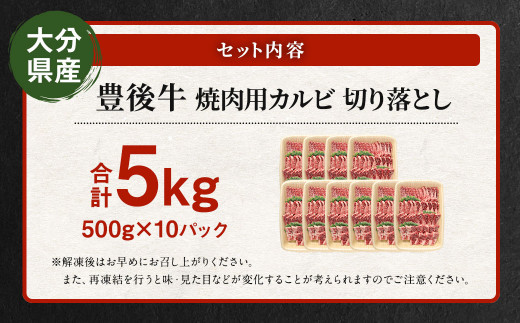 【大分県産】 豊後牛 焼肉用 カルビ 切り落とし 約5kg (約500g×10パック)