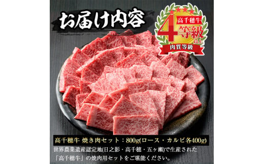 高千穂牛 焼き肉セット(ロース・カルビ各400g)国産 宮崎県産 宮崎牛 牛肉 焼肉 ロース カルビ 霜降り A4 和牛 ブランド牛【MT014】【JAみやざき 高千穂牛ミートセンター】