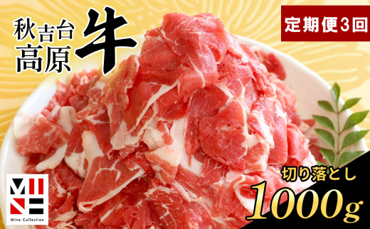 【定期便 3回】 秋吉台高原牛 切り落とし 合計 1kg  ( 約500g × 2 ) ｜ 3回 1000ｇ 数量限定 お肉 牛 肉 牛肉 にく 切り落とし 3kg 食べ物 長州 ブランド 限定 国産 山口 県 美祢市 秋吉台 高原 お礼の品 返礼品 送料無料 定期便