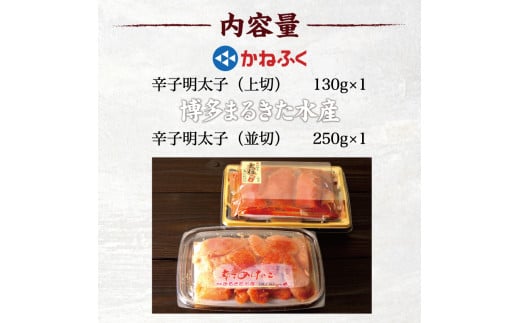 辛子明太子味くらべセット380g(かねふく上切130g×1パック、まるきた水産250g並切×1パック) [a9113] 藤井乾物店 ※配送不可：離島【返礼品】添田町 ふるさと納税