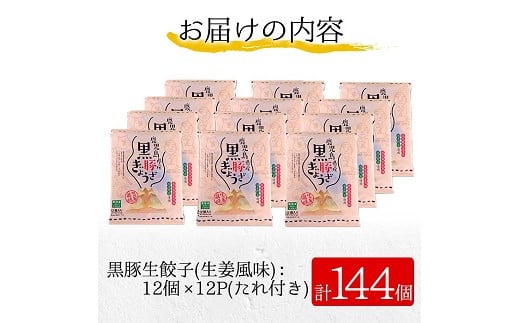 鹿児島黒豚生餃子（生姜風味）12個×12パックセット 計144個 国産 鹿児島県産 黒豚 餃子 ぎょうざ ギョーザ ギョウザ 冷凍餃子 冷凍 冷凍食品 惣菜 弁当 おかず 小分け 詰め合わせ 【A-1713H】