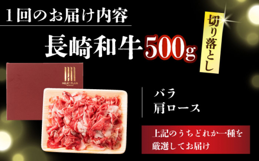 【全6回定期便】【訳あり】【A4～A5】長崎和牛焼肉切り落とし(肩ロース・バラ）　500g【株式会社 MEAT PLUS】 [DBS043]