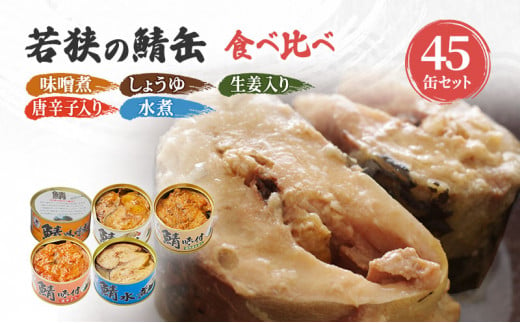 サバ缶 食べ比べセット 45缶 セット 詰め合わせ 若狭の鯖缶 5種 味噌煮 しょうゆ 生姜入り 唐辛子入り 水煮 鯖缶 さば缶 さば サバ 鯖 缶詰 缶詰め 魚 魚介 魚介類 海鮮 水煮缶 食べ比べ 福井 福井県 若狭町 [№5580-0462]