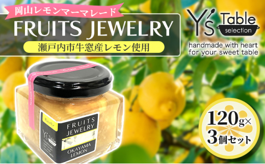 FRUITS JEWELRY 岡山 レモン マーマレード 120g×3個 セット （ 瀬戸内市 牛窓産 レモン使用） ジャム 無添加 皮ごと ビタミン[№5735-1824]