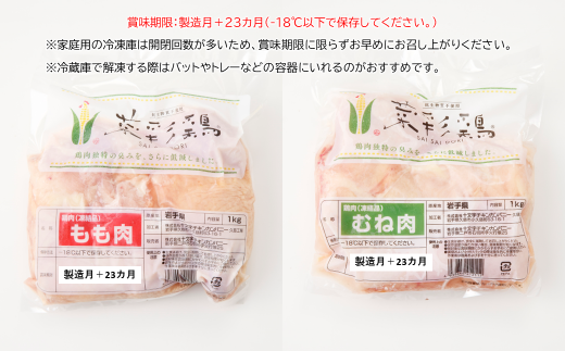 【12月発送分】岩手県産 「菜彩鶏」 もも肉、むね肉４kgセット（各1kg×2袋 計4kg）