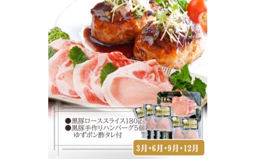 定期便3回配送　黒豚満足　定期便　QQ-0004_ 定期便 肉 お肉 ロース バラ スライス テキカツ ハンバーグ 黒豚 焼肉 焼き肉 やきにく しゃぶしゃぶ 豚しゃぶ バーベキュー おかず 惣菜 おすすめ 【1538812】