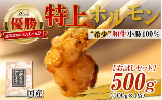 【お試しセット】とんちゃん祭2012年優勝商品！特上ホルモン（和牛小腸100％）（500g×1袋）