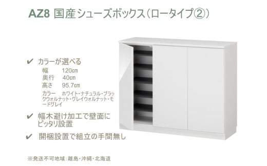 AZ8　国産シューズボックス（ロータイプ②）※開梱設置　【シューズボックス　靴箱　サイズオーダー　セミオーダー　国産　日本製　家具　収納家具　完成品】

