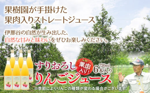 果肉入り！すりおろしりんごジュース 6本入り リンゴジュース りんご リンゴ 林檎 長野 フルーツ 果物 信州産 長野県産 特産 産地直送 おすすめ　[№5675-1118] 