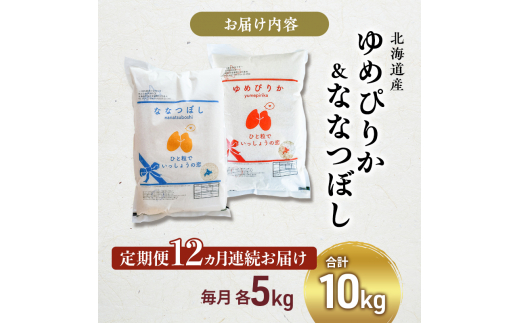 米 定期便 12ヵ月 ゆめぴりか ななつぼし 10kg 各5kg×1袋 令和6年産 芦別RICE 農家直送 特A 精米 白米 お米 おこめ コメ ご飯 ごはん バランス 甘み 最高級 冷めてもおいしい 粘り 北海道米 北海道 芦別市 [№5342-0357]