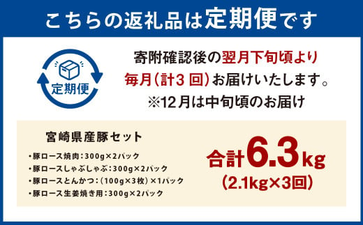 ＜宮崎県産豚セット（計2.1kg×3回）＞