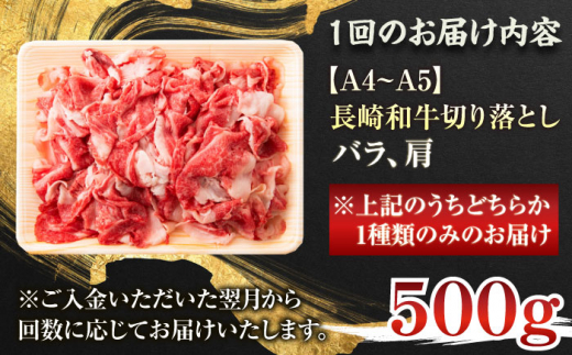 【全6回定期便】【A4～A5】長崎和牛切り落とし　500g【株式会社 MEAT PLUS】 [QBS046]