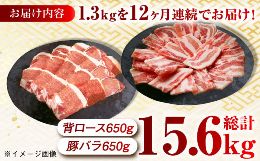 【月1回約1.3kg×12回定期便】大西海SPF豚 背ロース＆バラ（焼肉用）計15.6kg 長崎県/長崎県農協直販 [42ZZAA107] 肉 豚 ぶた ブタ ロース バラ 豚バラ 焼肉 焼き肉 食べ比べ 西海市 長崎 九州 定期便