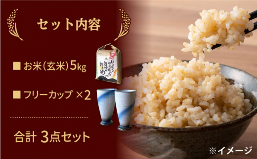 【令和7年産】 玄米 コシヒカリ 特別栽培米 （5kg） + 【美濃焼】 青雲かいらぎ フリーカップ 大 （2個） 多治見市 / 山松加藤松治郎商店 [TEU012]