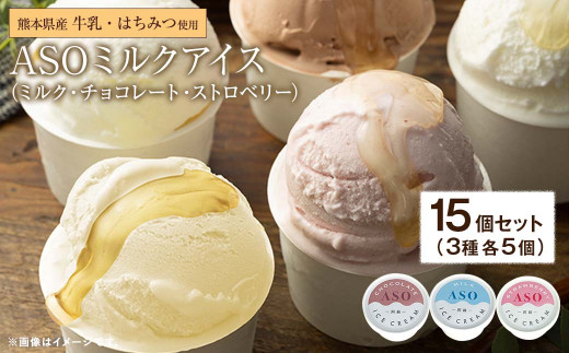 ASO ミルク アイス (阿蘇はちみつ入り) 3種15個セット (ミルク チョコレート ストロベリー 各5個)