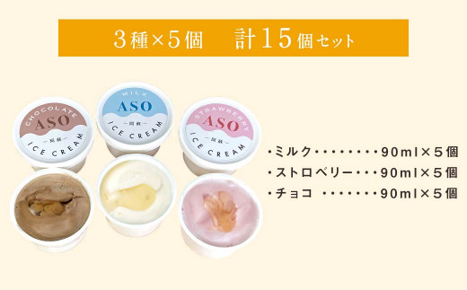 ASO ミルク アイス (阿蘇はちみつ入り) 3種15個セット (ミルク チョコレート ストロベリー 各5個)