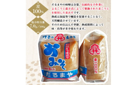 ＜天然醸造　国産はだか麦１００％味噌（１kg×５個）＞　みそ　調味料　みそ汁　発酵　愛媛　西予