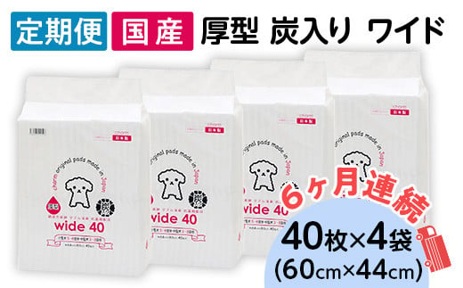 ペットシーツ 厚型 炭入り ワイド 40枚 × 4袋 国産 ペットシート 吸収力抜群 ダブル消臭 抗菌剤配合定期便 6ヶ月 連続お届け 429