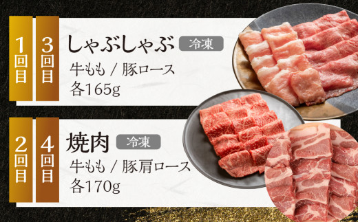 【定期便４回】 飛騨牛＆納豆喰豚 お楽しみ定期便（しゃぶしゃぶ用、焼肉用）天狗 なっとく豚 飛騨牛 牛 牛肉 焼き肉 しゃぶしゃぶ 食べ比べ 定期便 4カ月 定期下呂温泉 おすすめ 豚肉 なっとくとん ブランド豚 国産  ギフト  40000円 4万円 岐阜県 下呂市