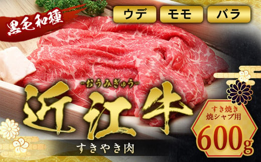 近江牛 すき焼き 焼シャブ 用 (ウデ・モモ・バラ) 600g　しゃぶしゃぶ 牛肉 和牛 黒毛和牛 国産　AI25