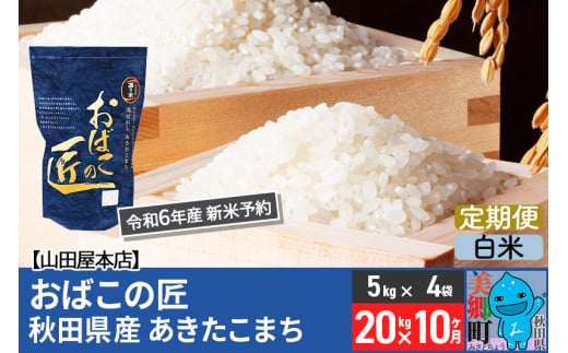 【白米】＜令和6年産 新米予約＞《定期便10ヶ月》おばこの匠 秋田県産あきたこまち 20kg×10回 計200kg 10か月 10ヵ月 10カ月 10ケ月 秋田こまち お米