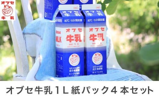 オブセ牛乳 1L × 4本 紙パック セット［オブセ牛乳］牛乳 ミルク 生乳100% 乳飲料 乳性飲料 紙パック パック 1リットル ご当地牛乳 80℃15分間殺菌 冷蔵 長野県産［G-42］