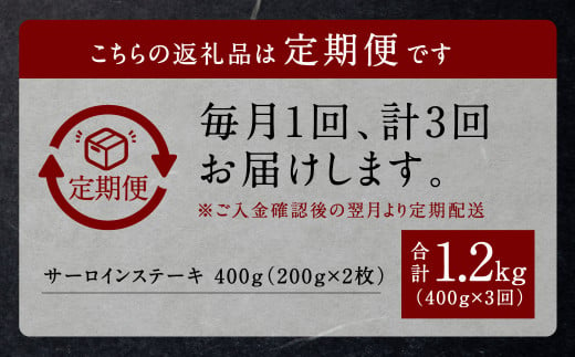 【3回定期便】くまもと黒毛和牛 杉本本店 黒樺牛 A4~A5等級 サーロインステーキ定期便 400g×3回