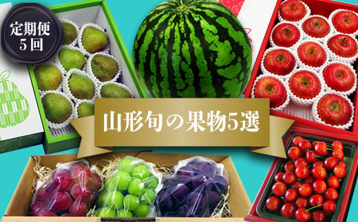 【2024年6月～12月発送分先行受付】【定期便5回】山形旬の果物5選(さくらんぼ、すいか、シャインマスカット、ラフランス、ふじりんご)_H134(R6)